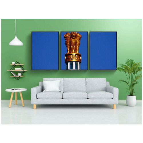 фото Набор модулных постеров для интерьера "лев капитал, государственный герб, эмблема ашока" 60x90 см. в тубусе, без рамки lotsprints