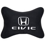 Автомобильная подушка на подголовник алькантара Black с логотипом автомобиля HONDA Civic - изображение