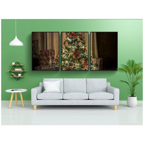фото Набор модулных постеров для интерьера "рождество, дерево, подарки" 60x90 см. в тубусе, без рамки lotsprints