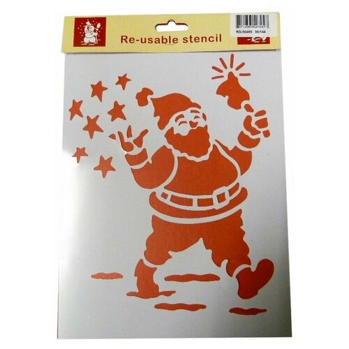 Новогодний трафарет санта С колокольчиком, для многократного использования, 21х30.3 см, Peha Magic