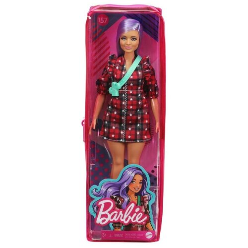 фото Кукла mattel barbie игра с модой fbr37 / grb49 (фиолетовы волосы, красное клетчатое платье)