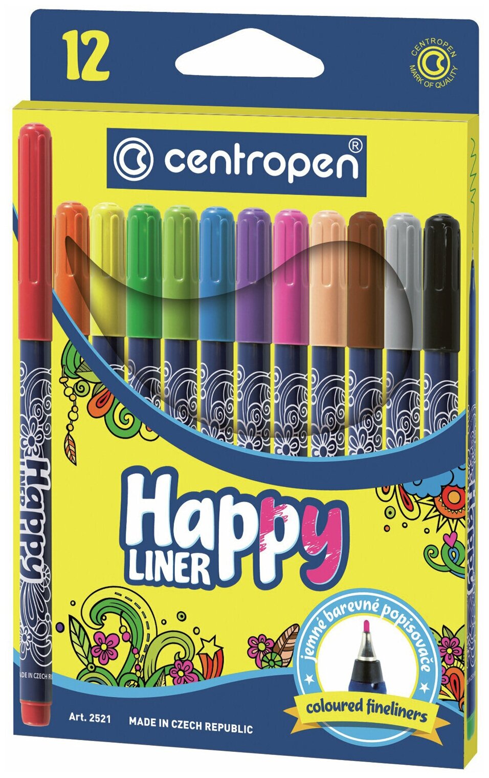 Ручки капиллярные (линеры) 12 цветов CENTROPEN "Happy Liner", линия 0,3мм, 2521/12