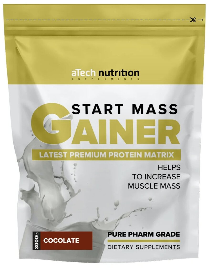 Гейнер aTech Nutrition Gainer Start Mass (3 кг), 3000 г., шоколад