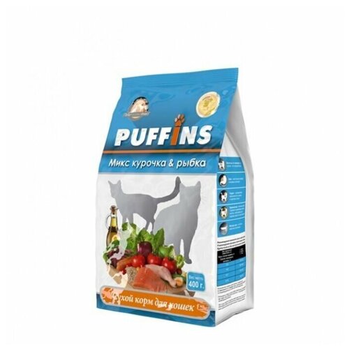 Puffins сухой корм дкошек 400гр Курочка и рыбка 118 (10 шт) puffins сухой корм для кошек 400гр мясное жаркое 1 18 10 шт