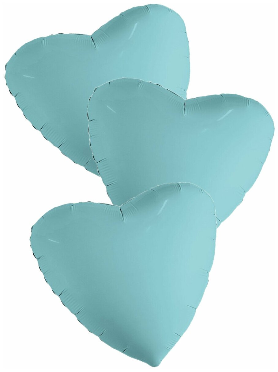 Воздушные шары фольгированные Agura Сердца, Пастель, голубой, 50 см, набор 3 шт