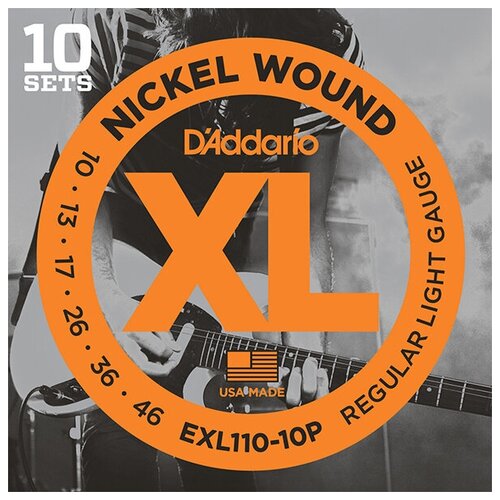 EXL110-10P Nickel Wound Струны для электрогитары, Regular Light, 10-46, 10 комплектов, D'Addario