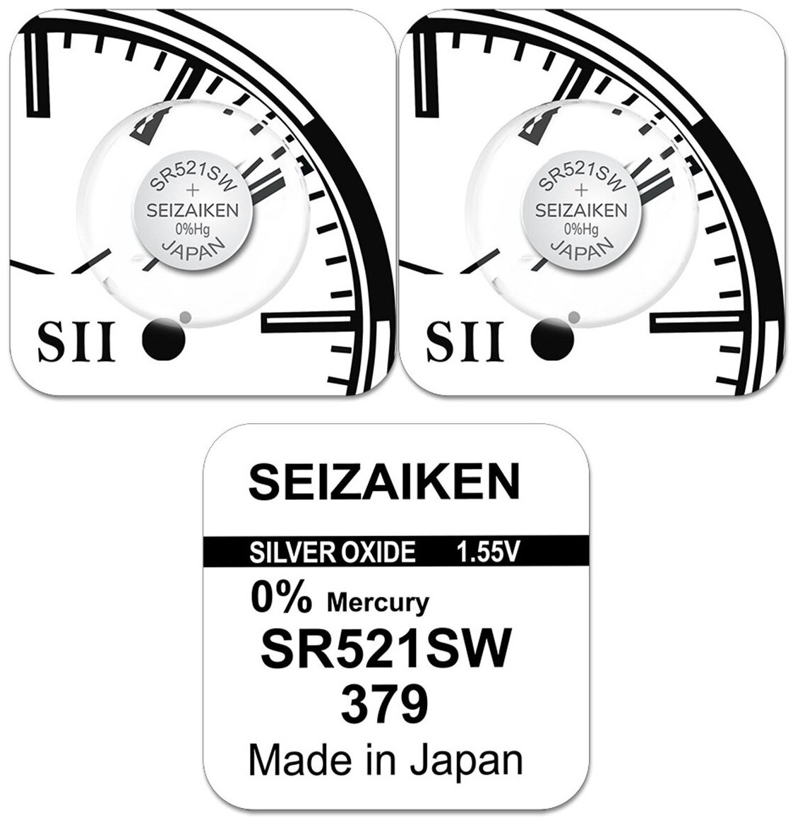 Батарейка Seizaiken 379 (SR521, SR63, LR63, LR521, AG0), 2 шт.