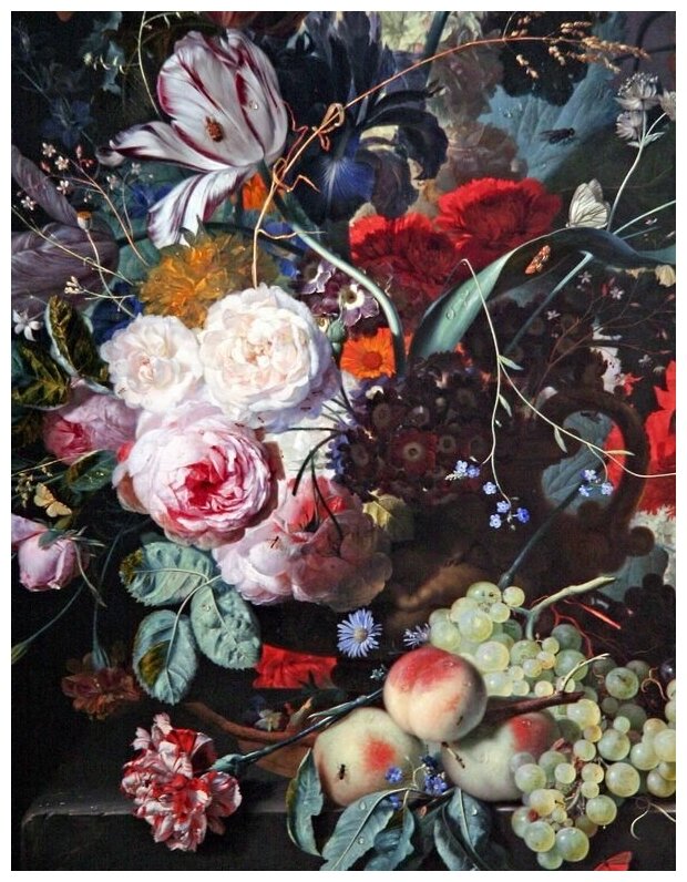 Репродукция на холсте Натюрморт с цветами и фруктами (Still Life with Flowers and Fruit) №1 Хёйсум Ян ван 30см. x 39см.