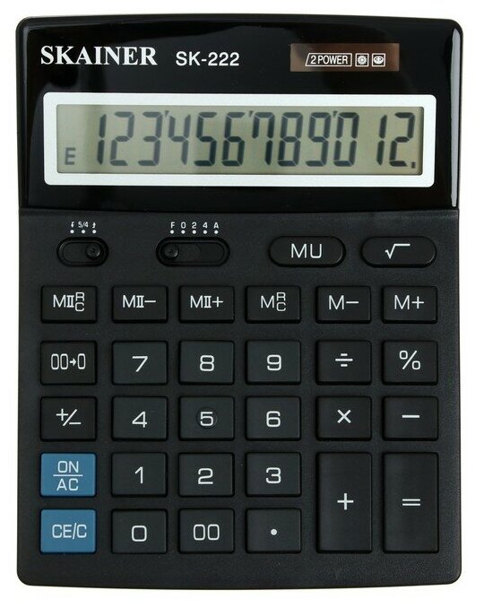 Калькулятор настольный большой SKAINER SK-222 12 разрядов двойное питание двойная память 140x176x45 мм черный