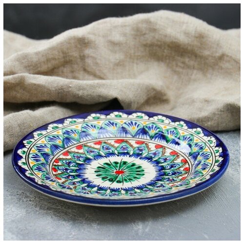 Тарелка Риштанская Керамика Цветы синяя плоская 17 см микс 559₽