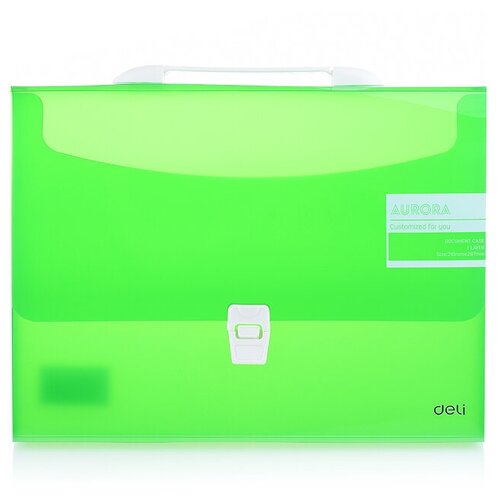 фото Deli eb50452 папка-портфель aurora, 1 отделение a4 ребристая поверхность, пластик 0.6мм, зеленый