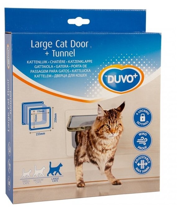Дверь для крупных кошек с туннелем до 50мм, DUVO+ белая рамка, 23.3x25см (Бельгия)