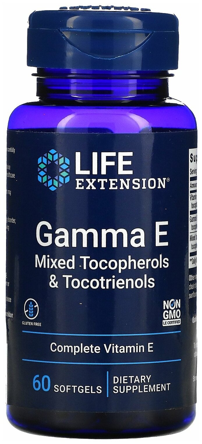 Life Extension Gamma E Mixed Tocopherols & Tocotrienols (Гамма-Е Смешанные токоферолы и токотриенолы) 60 капсул