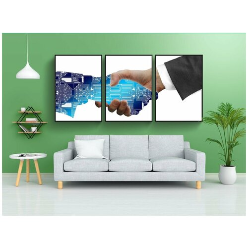 фото Набор модулных постеров для интерьера "оцифровка, рукопожатие, пожатие руки" 60x90 см. в тубусе, без рамки lotsprints