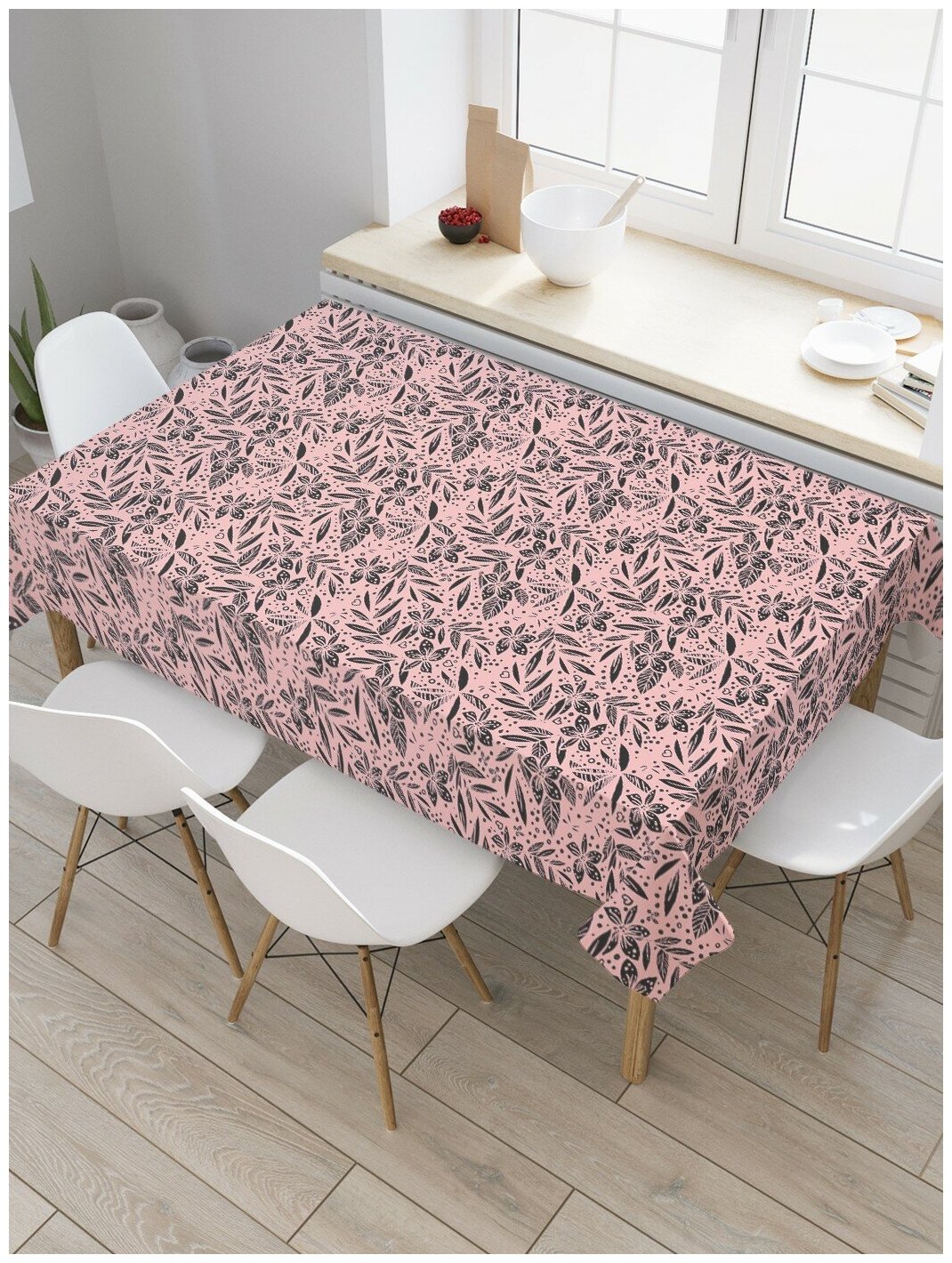 Скатерть прямоугольная JoyArty на кухонный стол "Цветочные формы" из оксфорда, 180x145 см