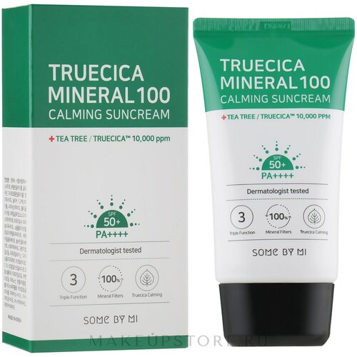 успокаивающий солнцезащитный крем some by mi truecica mineral 100 calming sun cream spf 50 50 мл Some By Mi Крем солнцезащитный для проблемной кожи Truecica Minera 100 Calming Suncream 50 мл.