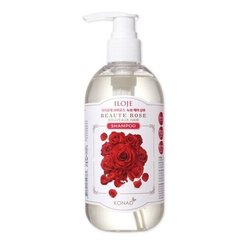 Konad ILOJE BEAUTE ROSE NOUVEAUX HAIR SHAMPOO Гипоаллергенный укрепляющий Шампунь для блеска и объема волос с экстрактом дамасской розы, 300 мл