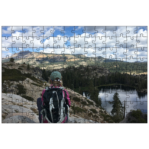 фото Магнитный пазл 27x18см."облака, озеро, рюкзак" на холодильник lotsprints