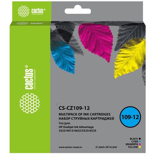 Комплект картриджей cactus CS-CZ109-12, 600 стр, многоцветный картридж 920xl cactus голубой желтый пурпурный набор карт для hp dj 6000 650 сs cd972 3 4