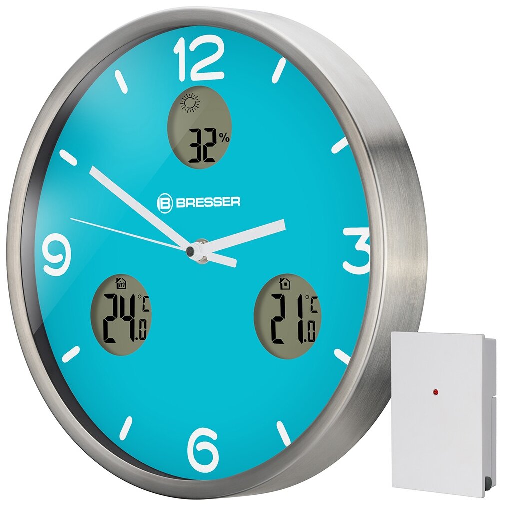 Bresser Часы настенные Bresser MyTime io NX Thermo/Hygro, 30 см, голубые