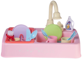 Игровой набор Abtoys Помогаю Маме Кухонная раковина с аксессуарами, свет и звук, розовая