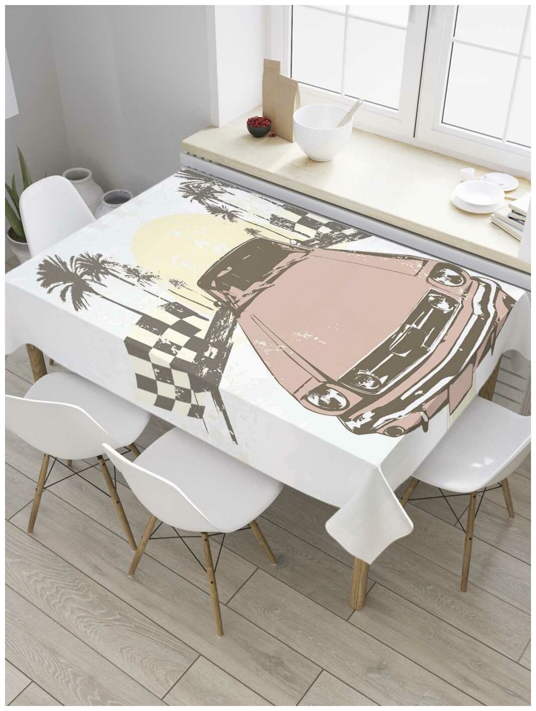 Скатерть прямоугольная JoyArty на кухонный стол "Ретро автомобиль" из оксфорда, 180x145 см