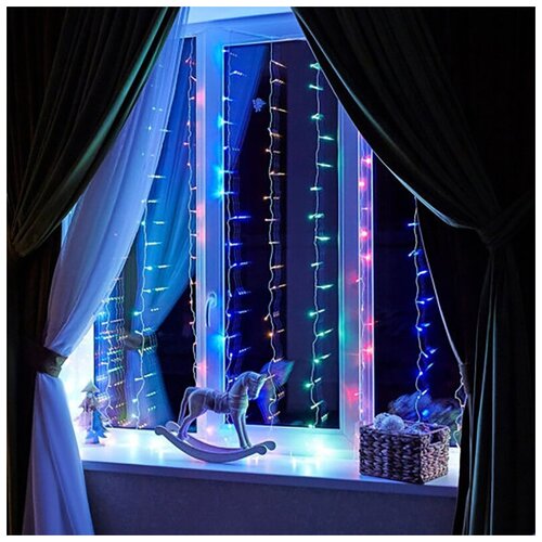 фото Новогодняя светодиодная гирлянда штора / занавес / дождик с контроллером и коннектором 1,5 х 1,5 м цветной baziator
