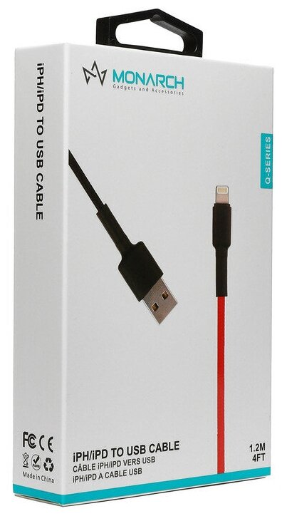 Кабель USB - lightning для зарядки iPhone, iPad, AirPods, iPod. Для подключения к ПК. 1,2 метра, Q серия (красный)