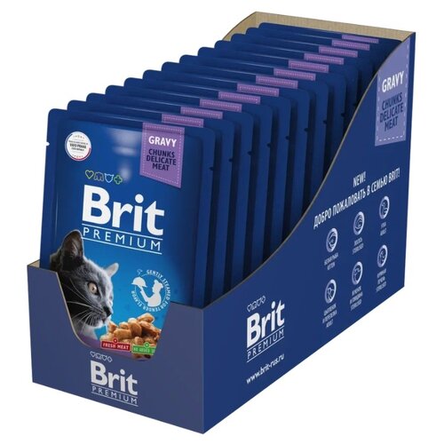 Влажный корм для кошек Brit Premium беззерновой, с треской 14 шт. х 85 г (кусочки в соусе) brit premium полнорационный влажный корм для кошек с треской кусочки в соусе в паучах 85 г