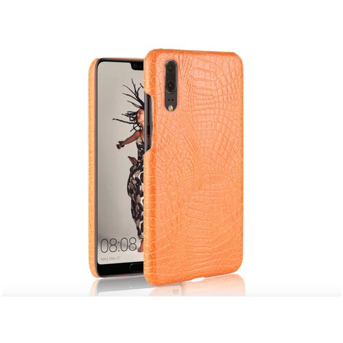 фото Чехол-панель mypads для xiaomi redmi 7/ redmi y3 тонкий задний бампер на пластиковой основе с отделкой под кожу крокодила оранжевый
