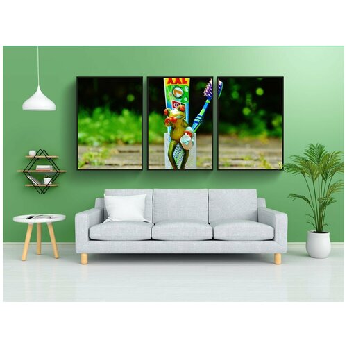 фото Набор модулных постеров для интерьера "зубная паста, лягушка, зубная щетка" 60x90 см. в тубусе, без рамки lotsprints