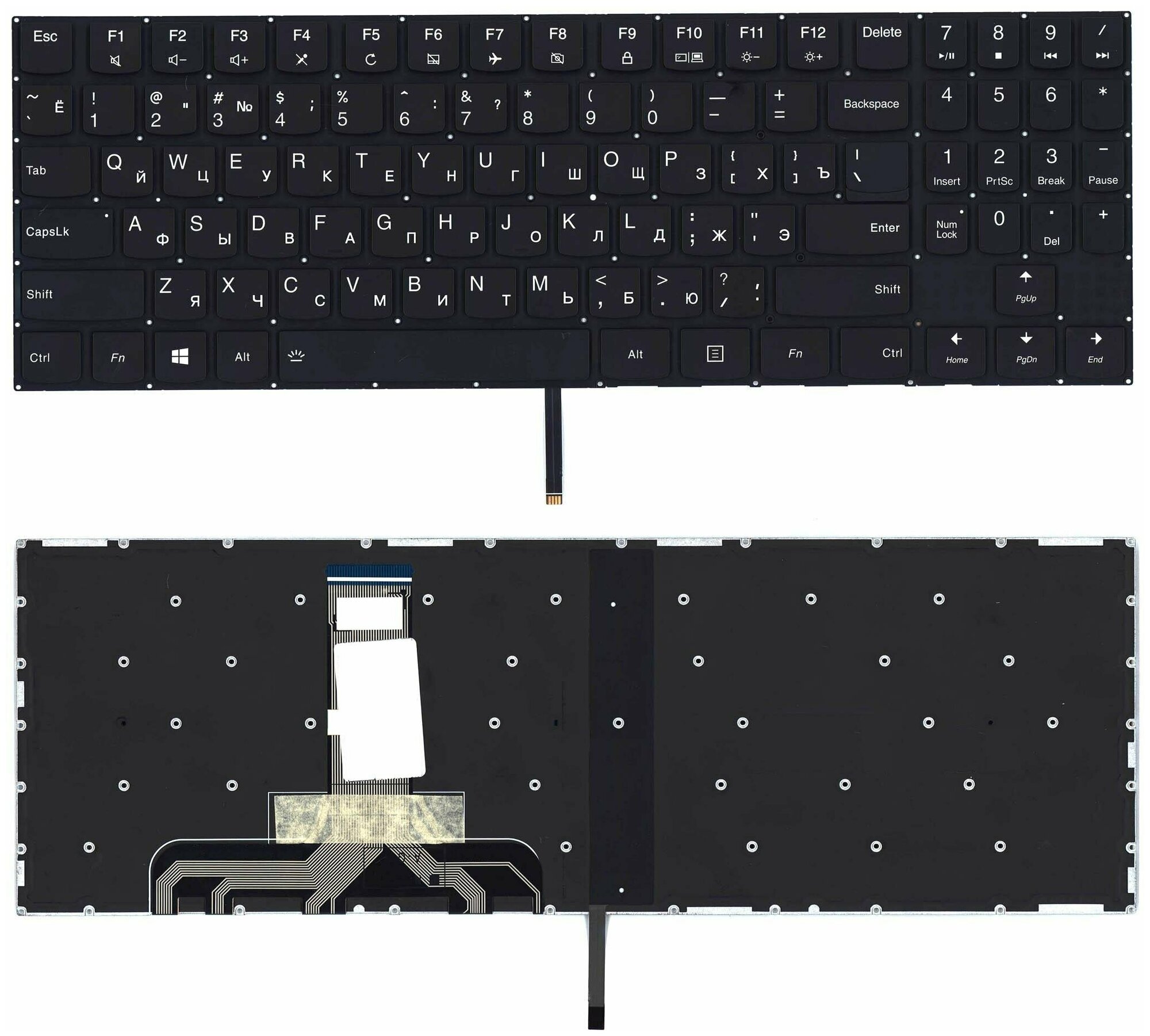 Клавиатура для ноутбука Lenovo Legion Y520 Y520-15IKB черная без рамки белая подсветка