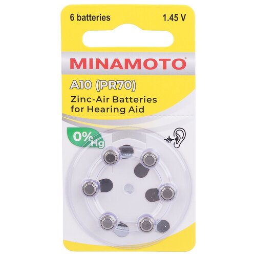 Батарейкa MINAMOTO ZA10, воздушно- цинковая, 1.45 В BL6