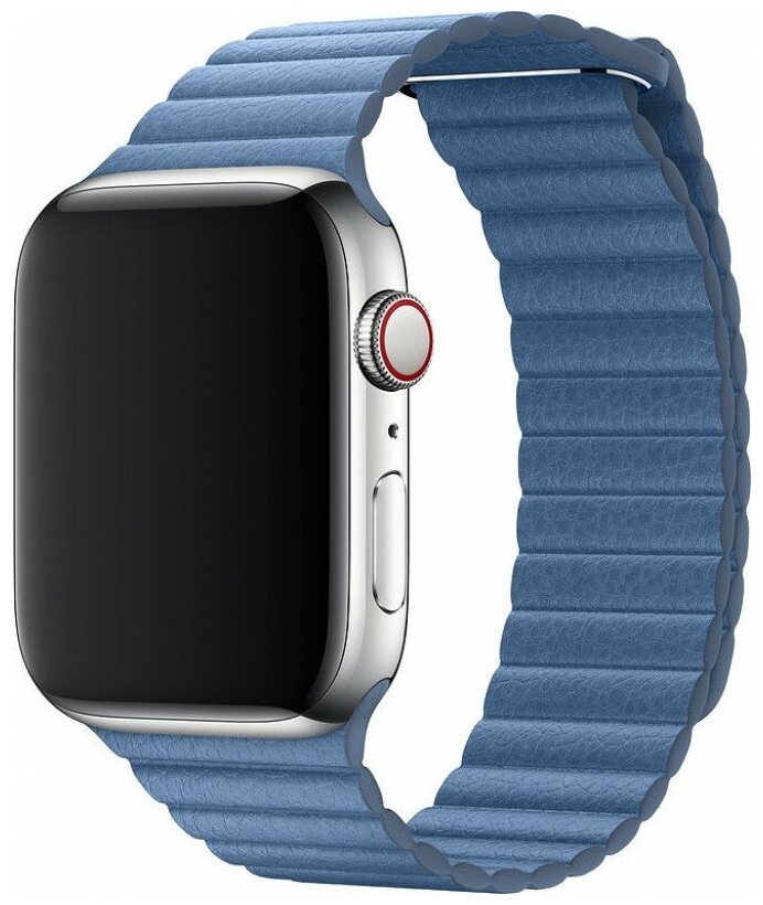 Ремешок кожаный на магните для Apple Watch 44мм, голубой