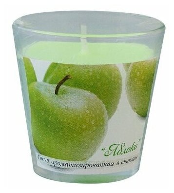 Свеча ароматическая в стакане "Яблоко" 65х65 см 10 ч 165 г зеленая