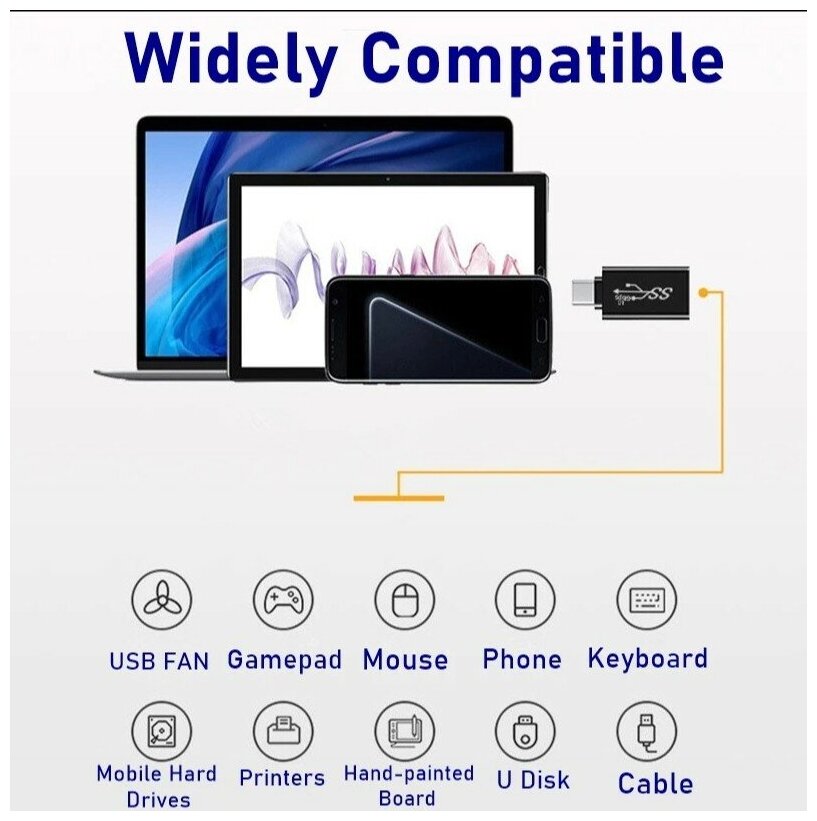 Высокоскоростной Переходник Type-C на USB OTG для флешек мышки Android планшета смартфона 2 шт черн и бел