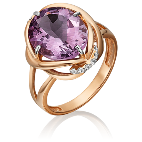 PLATINA jewelry Кольцо из красного золота с аметистом и топазом 01-5402-00-225-1110-46, размер 18