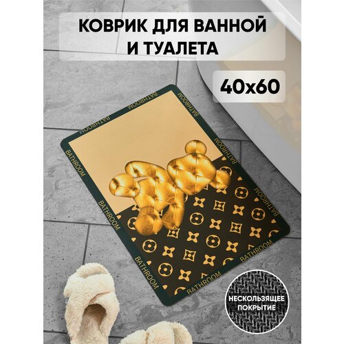 Коврик для ванной 3D противоскользящий с золотым мишкой 627₽