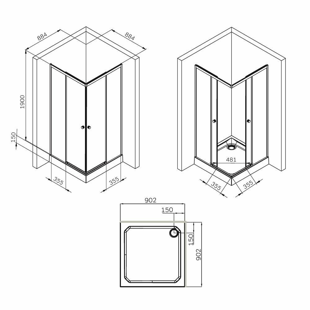 Душевое ограждение Am.Pm X-Joy Square Slide W94G-403-9090-BТ черный/прозрачное, 90х90