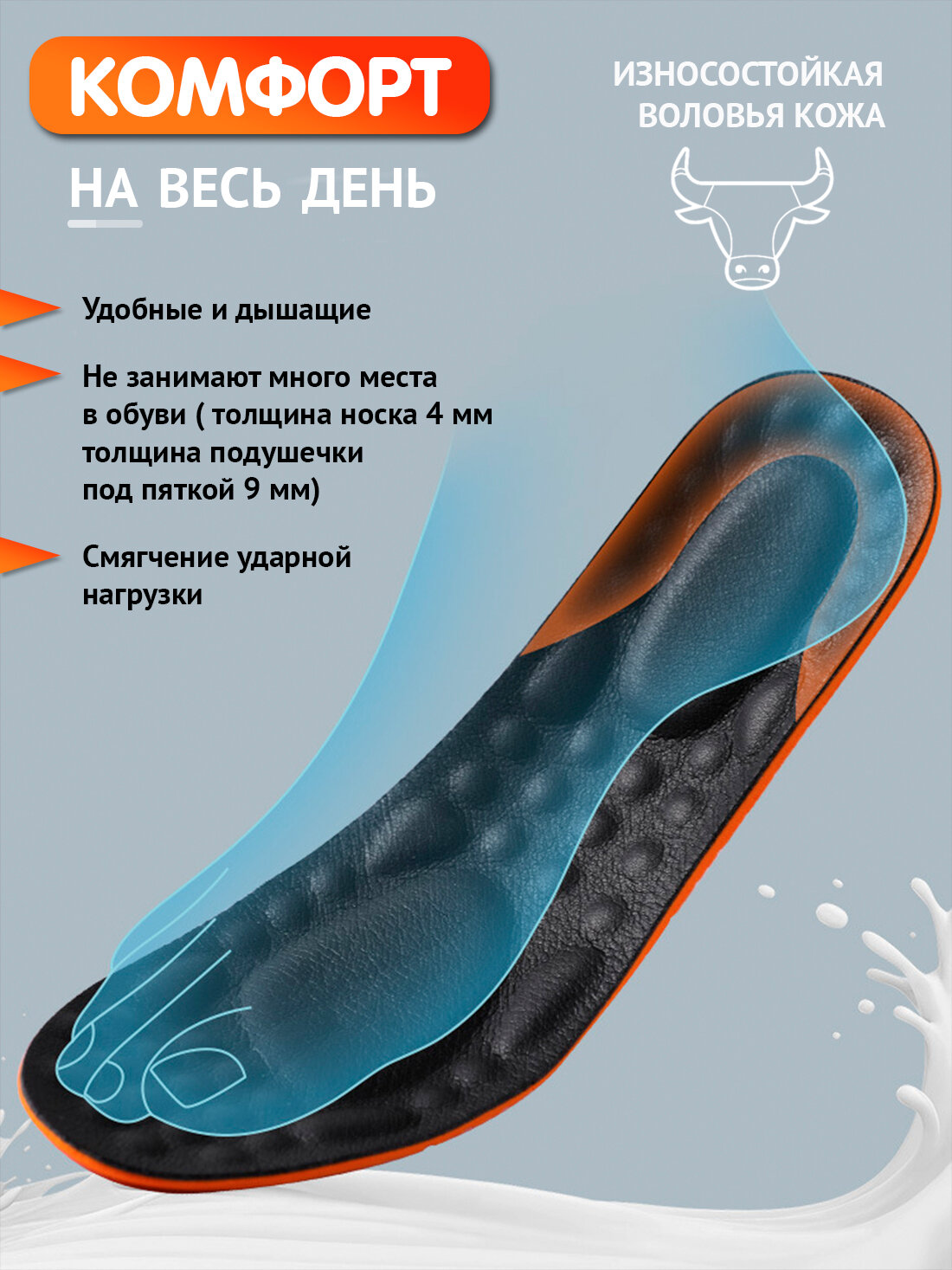 Стельки кожаные Super Feet для обуви дышащие амортизирующие Размер 41-42 (27,5 см)