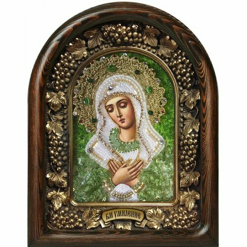 Икона Божией Матери Умиление бисер натуральные камни, арт ДИ-379