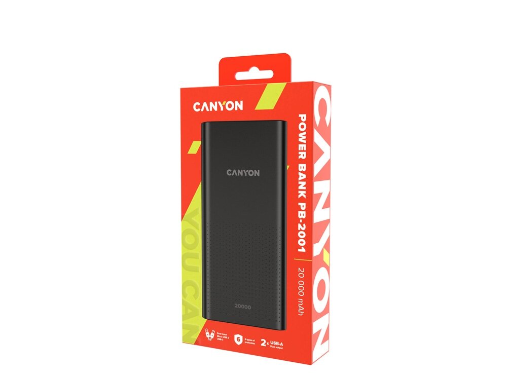 Аккумулятор внешний портативный Canyon 20000mAh, micro-USB/USB Type-C, 2*USB Type-A, black - фото №11