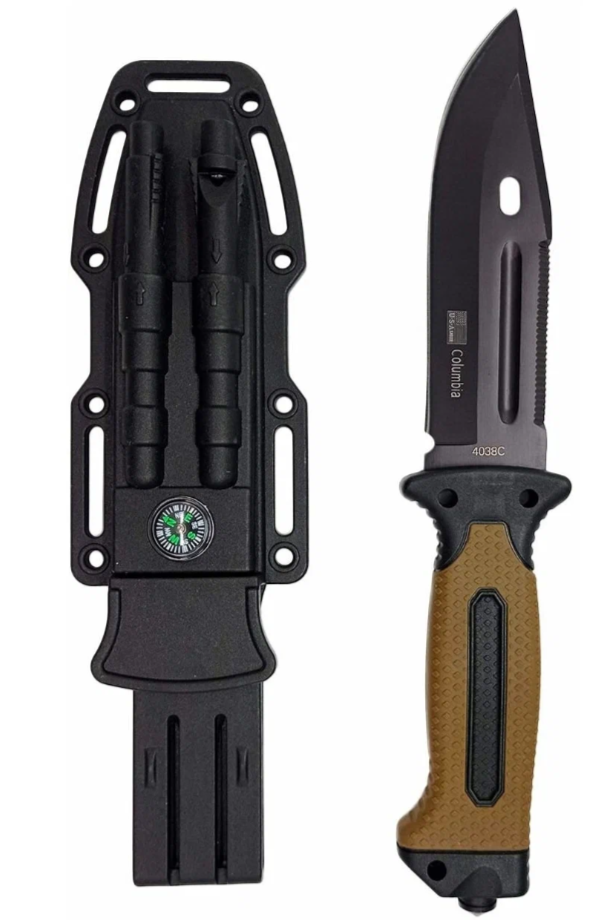 Нож тактический 4038C (компас огниво свисток точилка) ручка коричневая