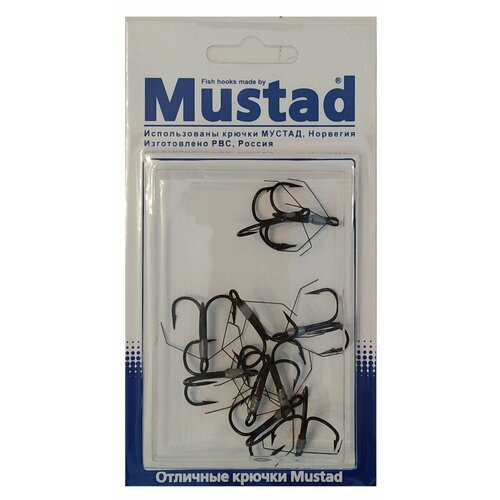 фото Тройник с усиками от зацепов, крючок mustad №3 bln, упаковка 10 штук/блистер рвс