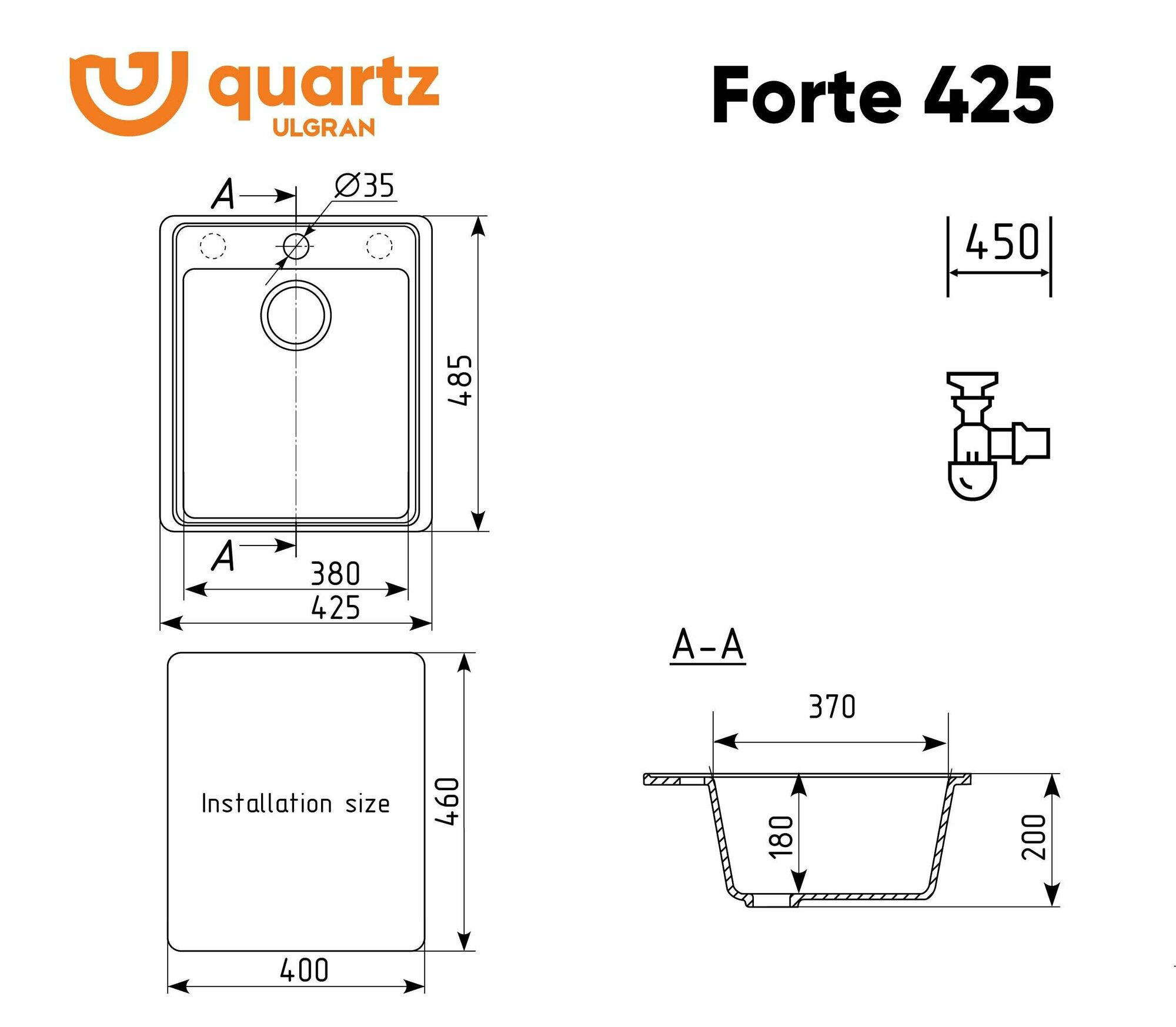 Мойка ULGRAN Quartz Forte 425-06 Трюфель - фотография № 11