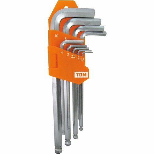 Набор ключей TDM Алмаз HEX 9 шт длинные с шаром 1.5-10 мм CR-V сталь SQ1020-0104