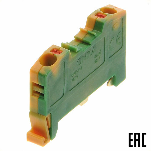 Клемма OPK-T4 пружинная 1020299/1199 желто-зеленая 4мм2 750В ширина 7,1мм ONKA