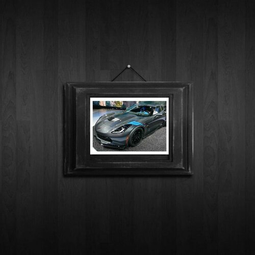 Постер "Мощный серый спорткар" черно-белый от Cool Eshe из коллекции "Автомобили", плакат А4 (29,7 х 21 см) для интерьера