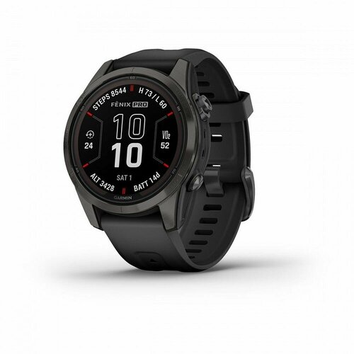 Часы Garmin FENIX 7S PRO Sapphire Solar титановый угольно-серый DLC с силиконовым ремешком (010-02776-11) черный, темный, серый