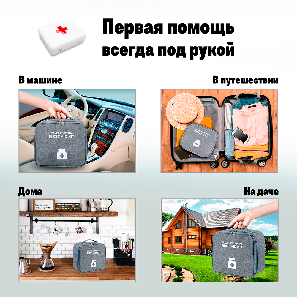 Изображение Аптечка домашняя, Органайзер для лекарств, аптечка дорожная автомобильная, Непромокаемая, Серая